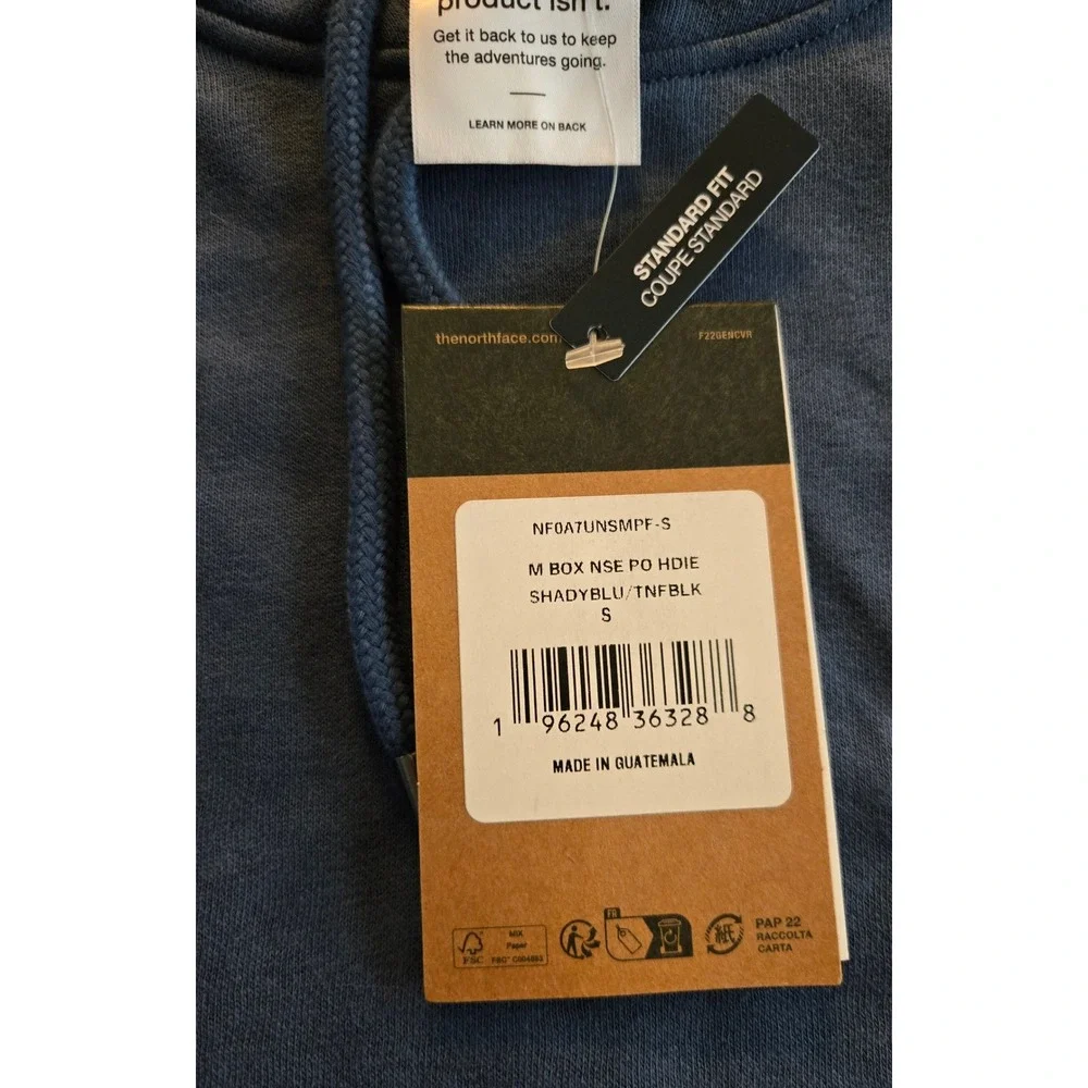 The North Face Mens Box NSE Pullover Hoodie Shady Blue NF0A7UNSMPF-S Small NWT